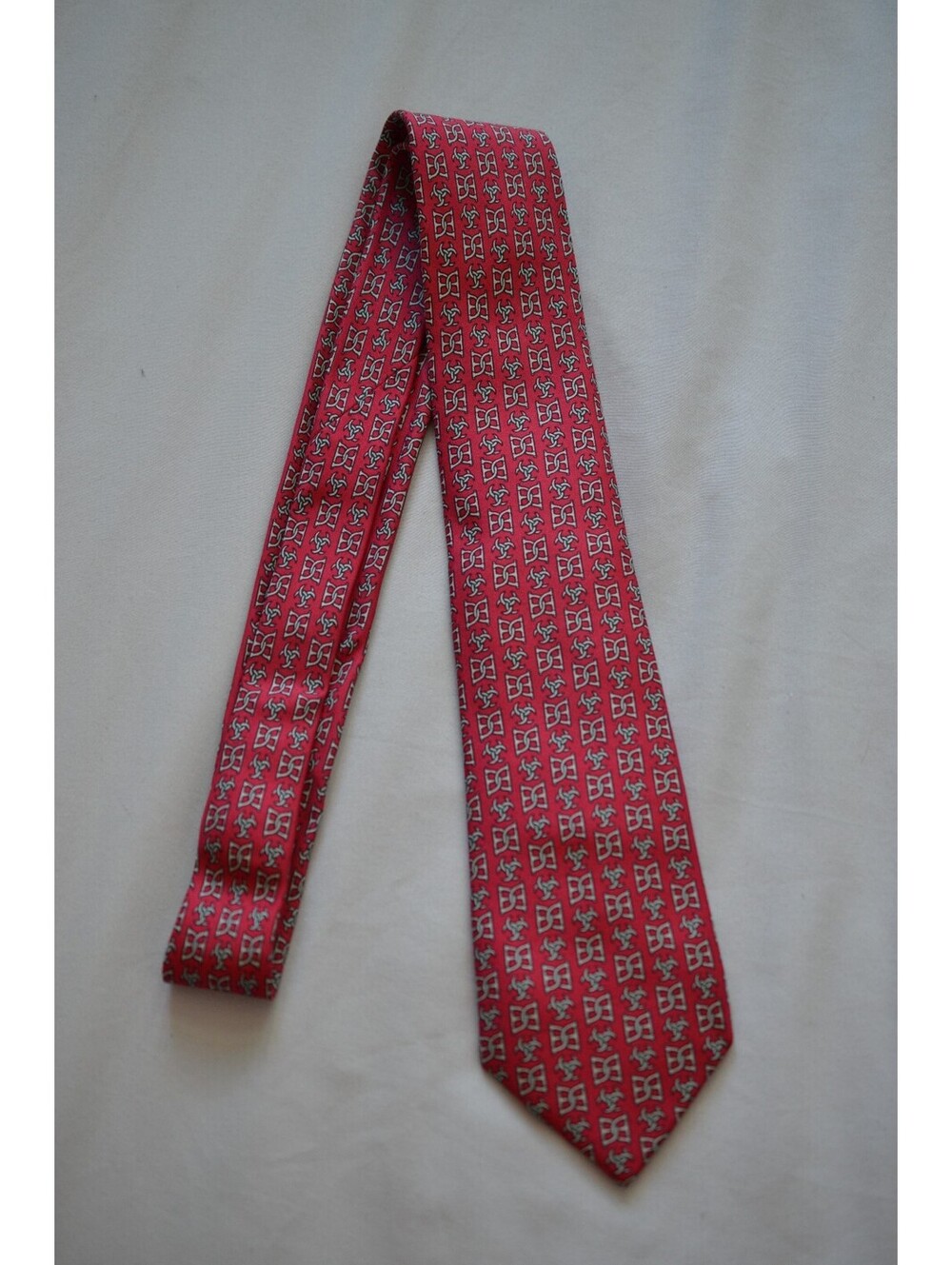 Vintage Hermes Paris Silk Tie Red Geometric Pattern 100% Silk Designer